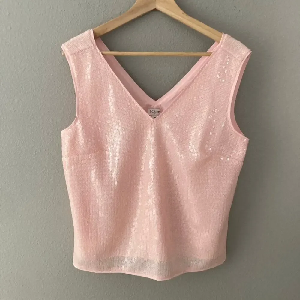 J. Crew NEW Sequin V Neck Shell Pink Medium